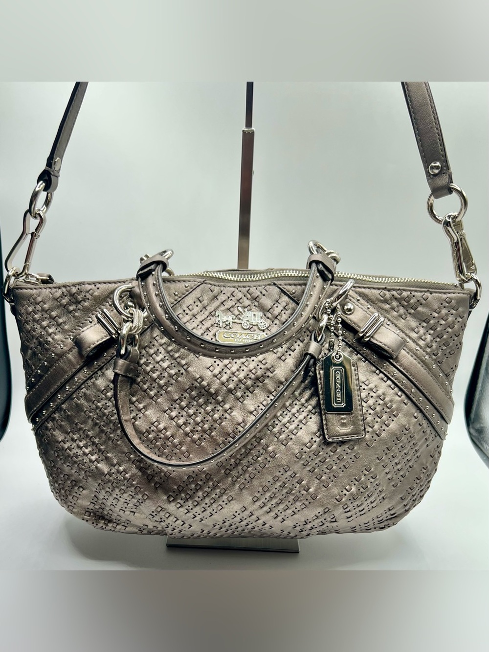 Coach Madison Sophia Satchel in Pewter Woven Leather